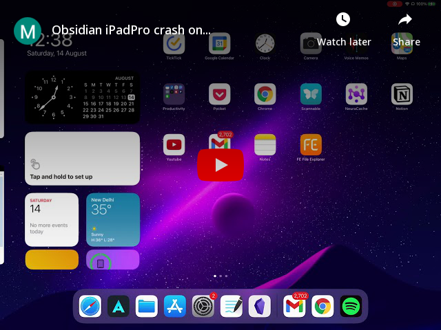 Obsidian Crash on iPad