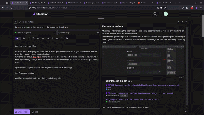 Example of tab reordering and closing in firefox